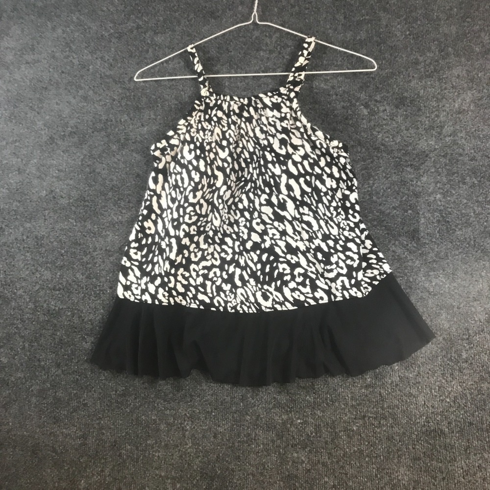 Swim Solutions Tankini Top Womens 8 Black Leopard Print NWT Ruffle High Neck